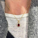 Classic Teardrop Shaped Garnet Halo Diamond Dangle Pendant