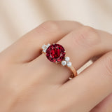 Trio Diamond Engagement Ring with Round Solitaire Garnet - GeumJewels