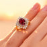 Oval Solitaire Garnet Baguette and Round Diamond Cocktail Ring - GeumJewels