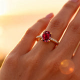 Oval Solitaire Garnet with Accent Diamonds Engagement Ring