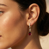 Lever Back Diamond Drop Earrings with Pear Cut Garnet