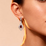 Vintage Inspired Pear Cut Garnet Diamond Drop Earrings - GeumJewels