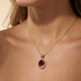 Vintage Style Oval Shaped Garnet Halo Set with Diamond Accents