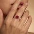 Classic Six Prong Round Solitaire Garnet Ring with Accent Diamond Band - GeumJewels