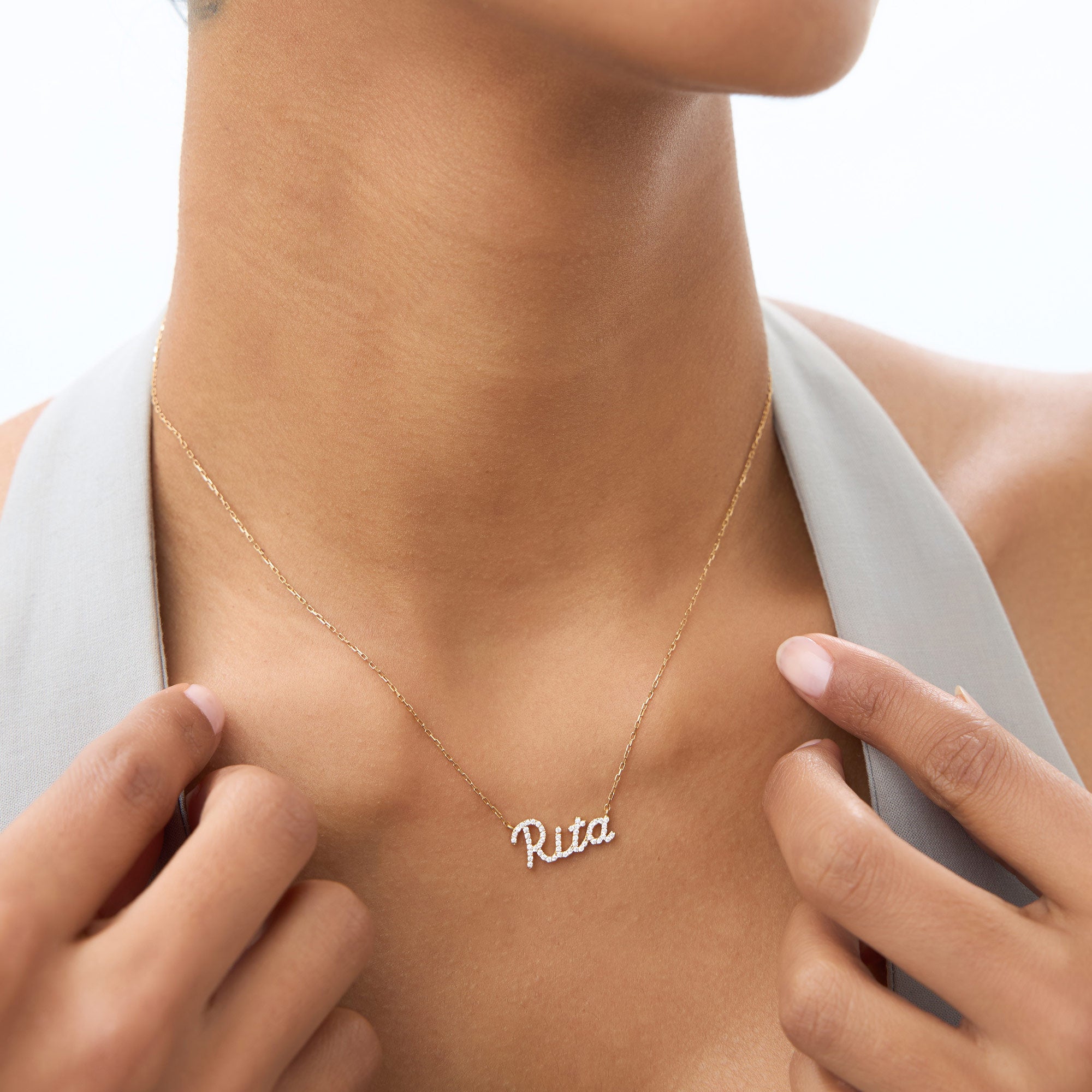 14k Personalized Diamond Name Necklace