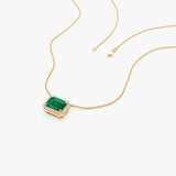 14k 1.00 Ctw Octagon Emerald in Diamond Halo Setting - GeumJewels