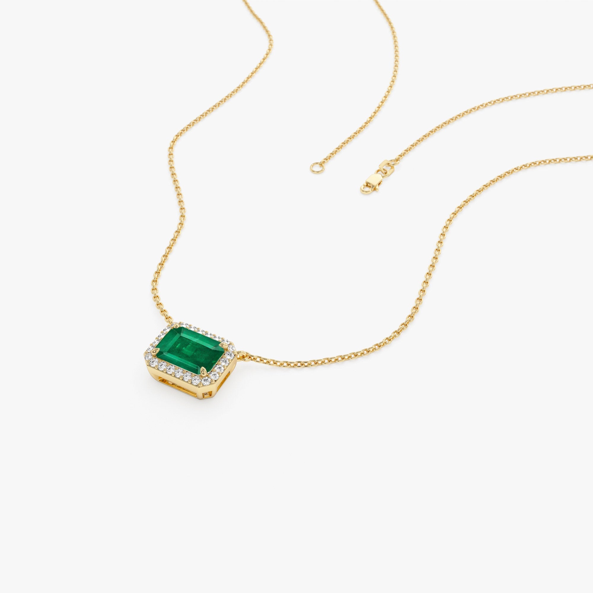 14k 1.00 Ctw Octagon Emerald in Diamond Halo Setting - GeumJewels
