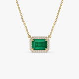 14k 1.00 Ctw Octagon Emerald in Diamond Halo Setting - GeumJewels