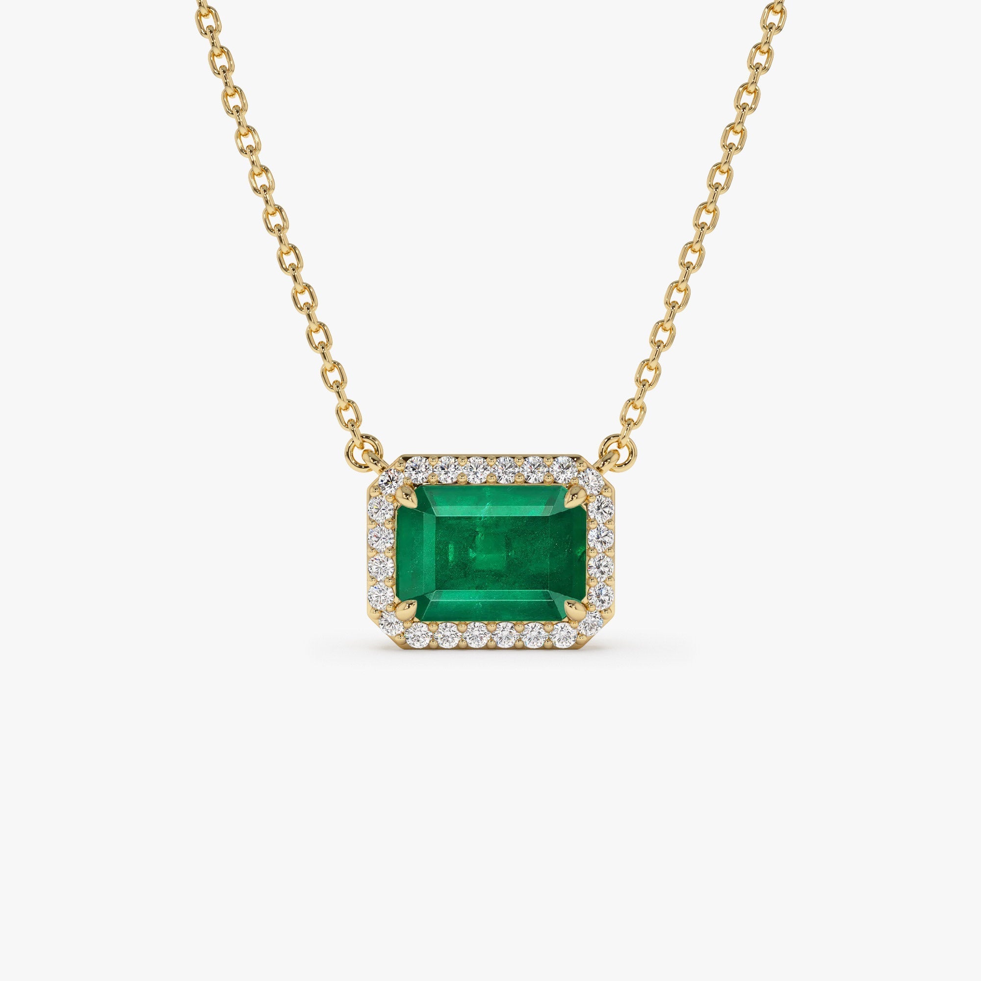 14k 1.00 Ctw Octagon Emerald in Diamond Halo Setting - GeumJewels