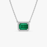 14k 1.00 Ctw Octagon Emerald in Diamond Halo Setting - GeumJewels