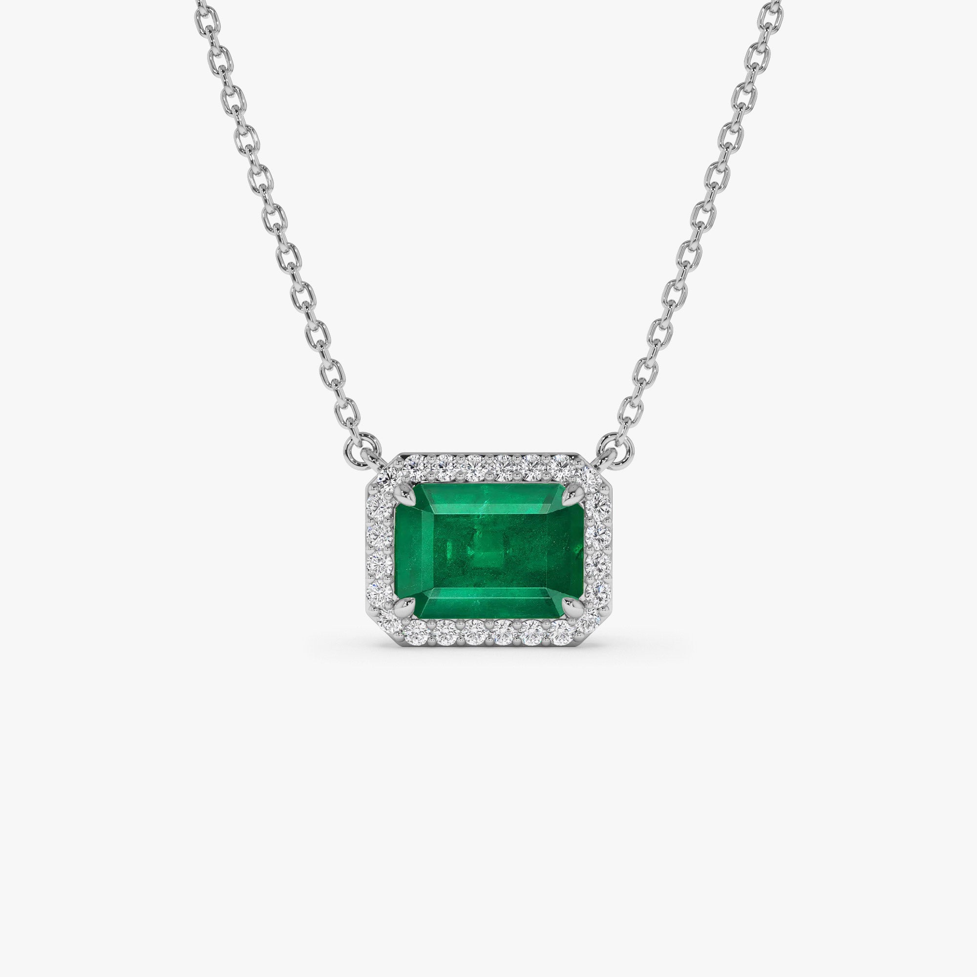 14k 1.00 Ctw Octagon Emerald in Diamond Halo Setting - GeumJewels