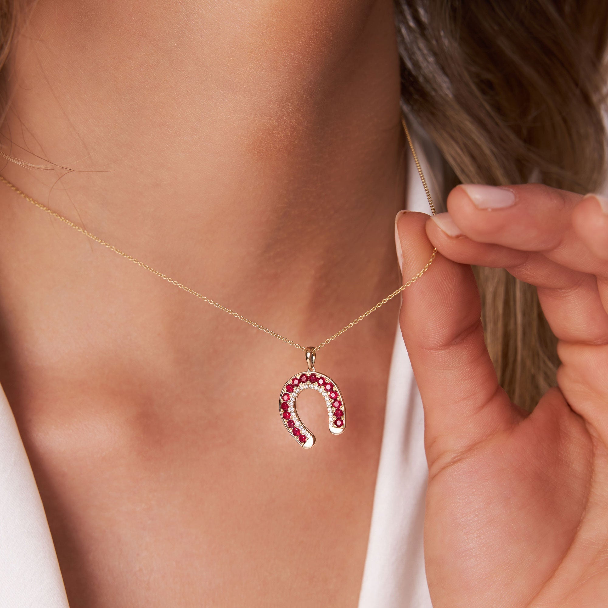 14k Ruby and Diamond Horseshoe Pendant - GeumJewels