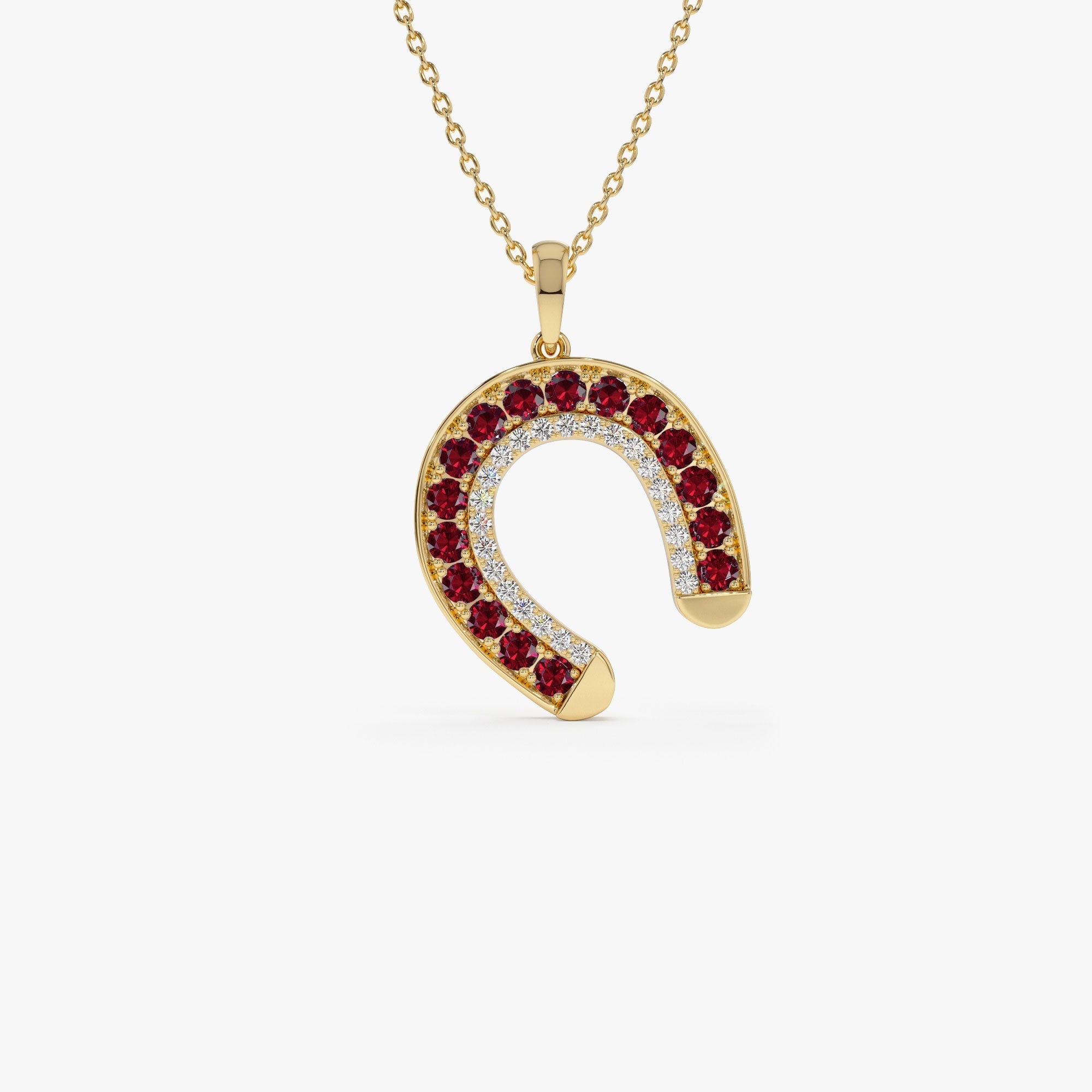14k Ruby and Diamond Horseshoe Pendant - GeumJewels