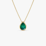 14k 1.50-2.50 ctw Pear Shape Bezel Setting Emerald Necklace - GeumJewels