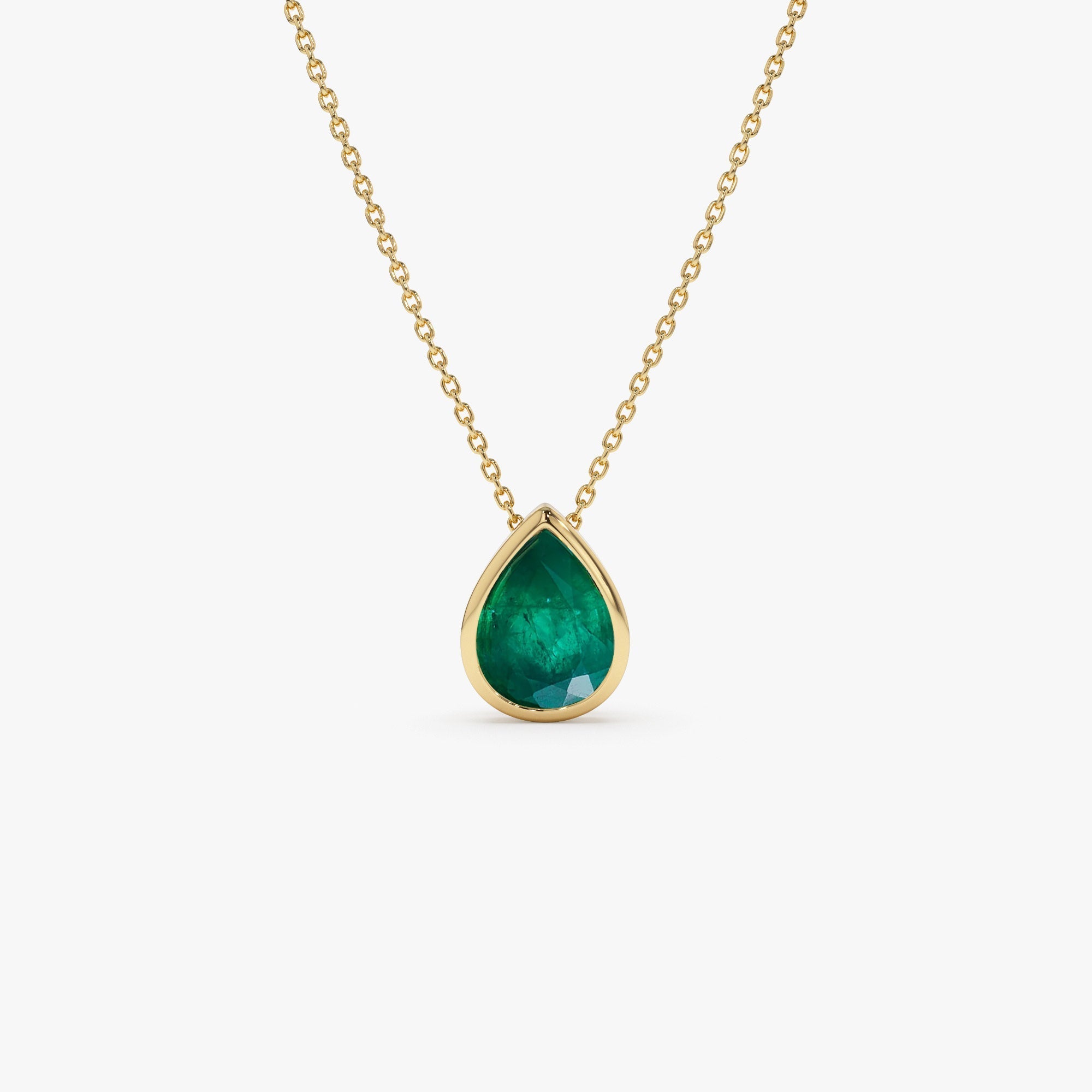 14k 1.50-2.50 ctw Pear Shape Bezel Setting Emerald Necklace - GeumJewels