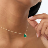 14k 1.50-2.50 ctw Pear Shape Bezel Setting Emerald Necklace - GeumJewels