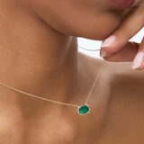 14k 2.0 - 2.20 Ctw Oval Shaped Bezel Setting Emerald Necklace - GeumJewels