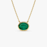 14k 2.0 - 2.20 Ctw Oval Shaped Bezel Setting Emerald Necklace - GeumJewels