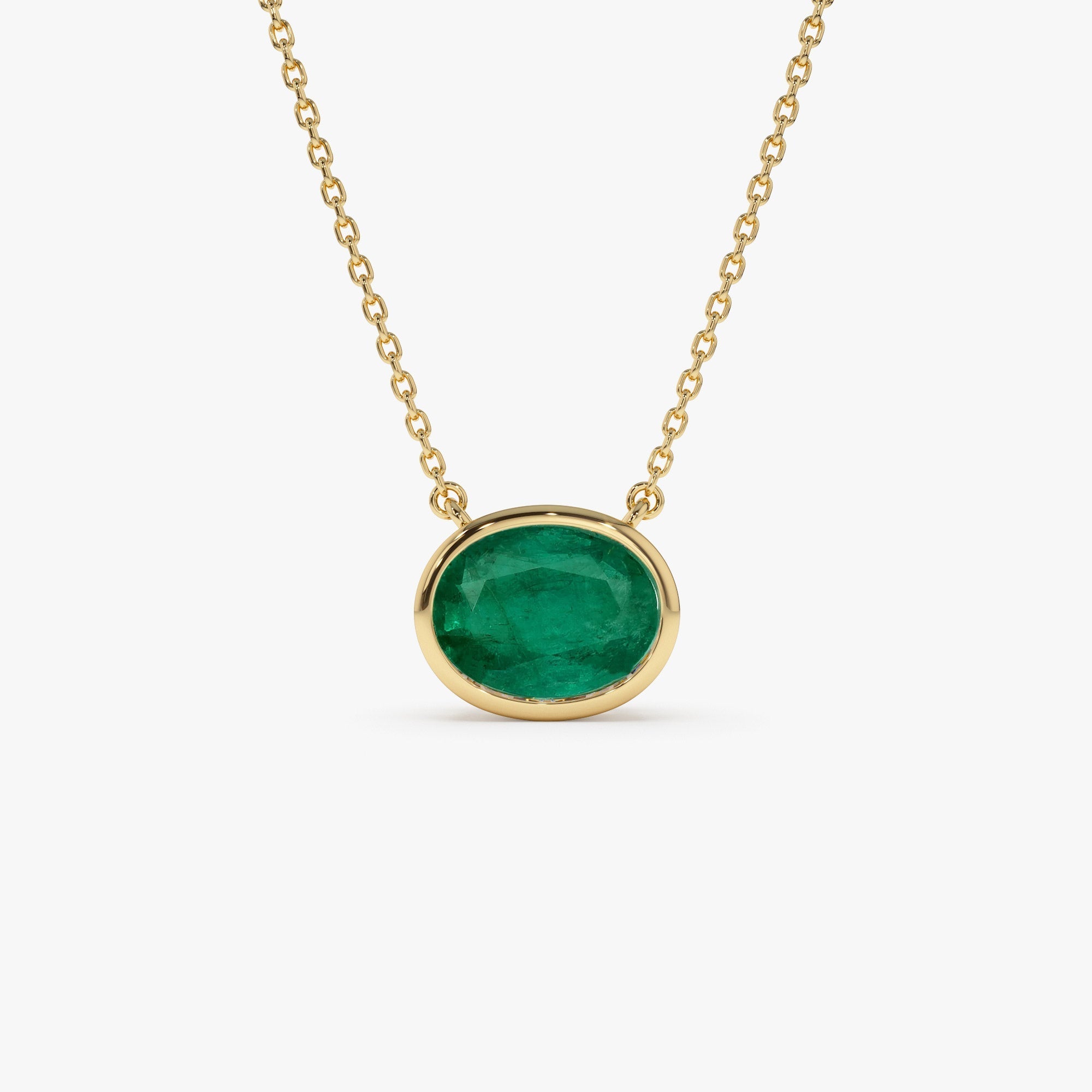 14k 2.0 - 2.20 Ctw Oval Shaped Bezel Setting Emerald Necklace - GeumJewels