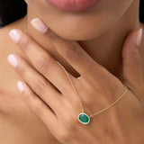 14k 2.0 - 2.20 Ctw Oval Shaped Bezel Setting Emerald Necklace - GeumJewels