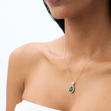 14k 2.00 Ctw Pear Shape Emerald and Diamond Halo Setting Necklace - GeumJewels