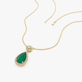 14k 2.00 Ctw Pear Shape Emerald and Diamond Halo Setting Necklace - GeumJewels