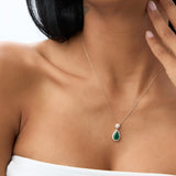 14k 2.00 Ctw Pear Shape Emerald and Diamond Halo Setting Necklace - GeumJewels