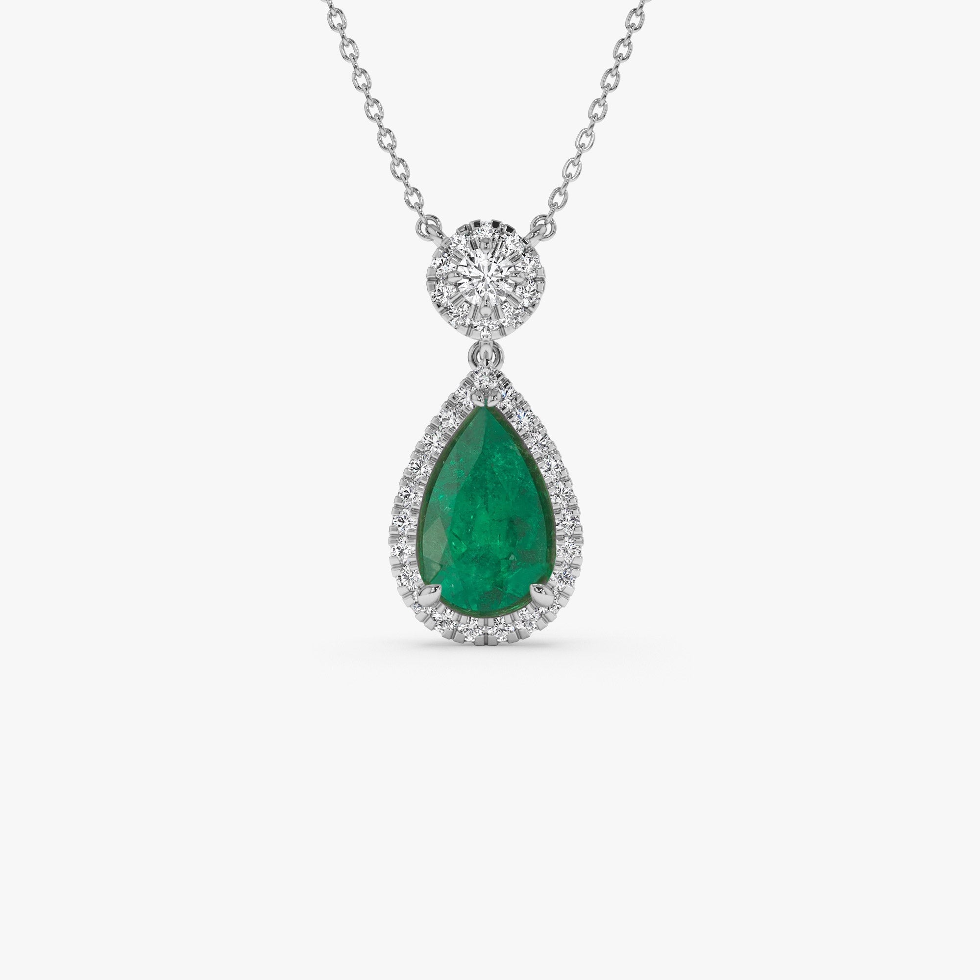 14k 2.00 Ctw Pear Shape Emerald and Diamond Halo Setting Necklace - GeumJewels