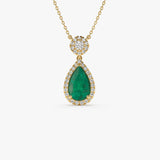 14k 2.00 Ctw Pear Shape Emerald and Diamond Halo Setting Necklace - GeumJewels