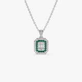 14k Baguette and Round Emerald Necklace with Halo Setting - GeumJewels