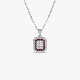 14k Baguette and Round Ruby Necklace with Halo Setting - GeumJewels
