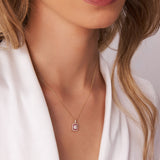14k Baguette and Round Ruby Necklace with Halo Setting - GeumJewels