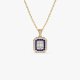 14k Baguette and Round Sapphire Necklace with Halo Setting - GeumJewels