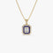 14k Baguette and Round Sapphire Necklace with Halo Setting - GeumJewels