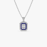 14k Baguette and Round Sapphire Necklace with Halo Setting - GeumJewels