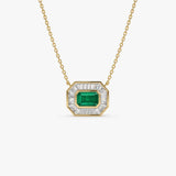 14k Baguette Halo Emerald Necklace - GeumJewels