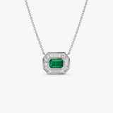 14k Baguette Halo Emerald Necklace - GeumJewels