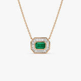 14k Baguette Halo Emerald Necklace - GeumJewels