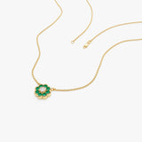 14K Bezel Setting Emerald Flower Diamond Necklace - GeumJewels