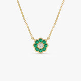 14K Bezel Setting Emerald Flower Diamond Necklace - GeumJewels