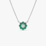 14K Bezel Setting Emerald Flower Diamond Necklace - GeumJewels