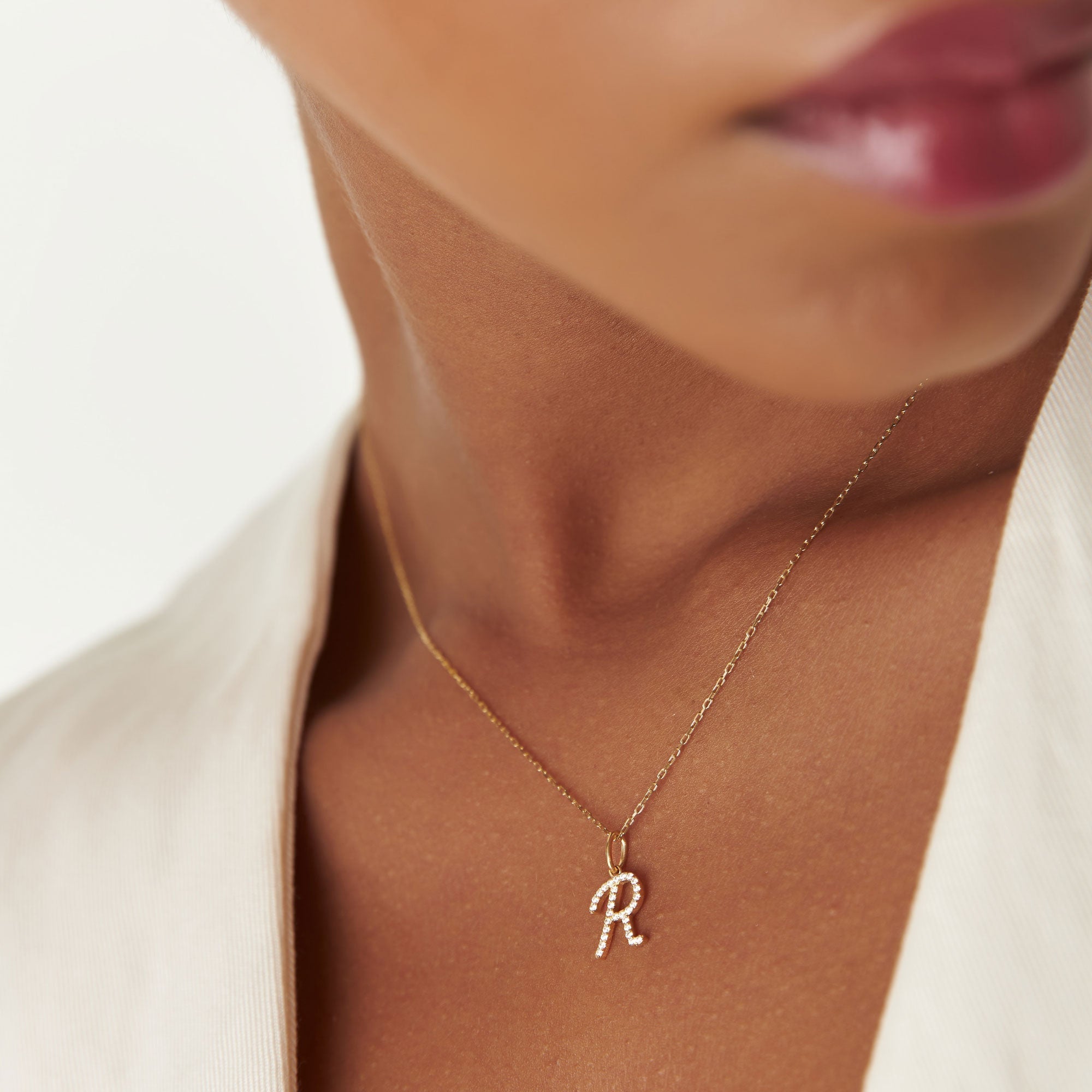 14k Diamond Script Initial Necklace