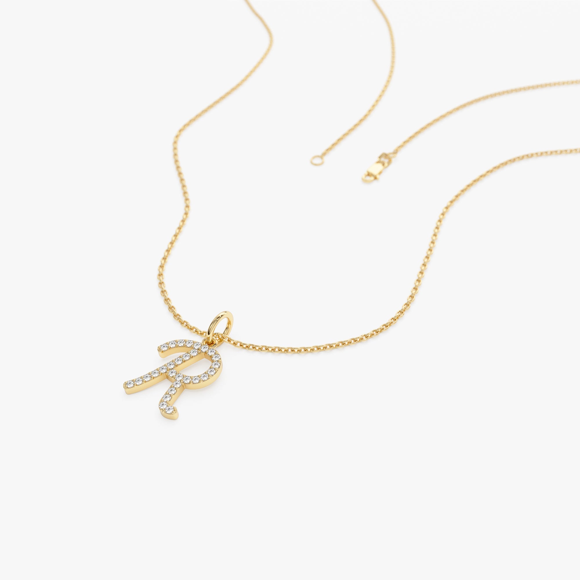 14k Diamond Script Initial Necklace