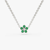 14K Emerald and Diamond Flower Charm Necklace - GeumJewels