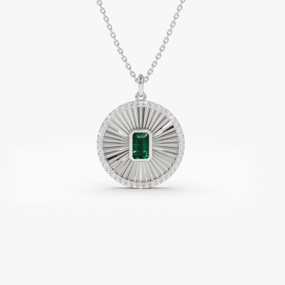 14K Emerald and Diamond Medallion Necklace - GeumJewels