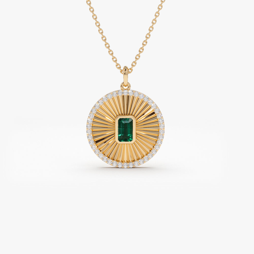 14K Emerald and Diamond Medallion Necklace - GeumJewels