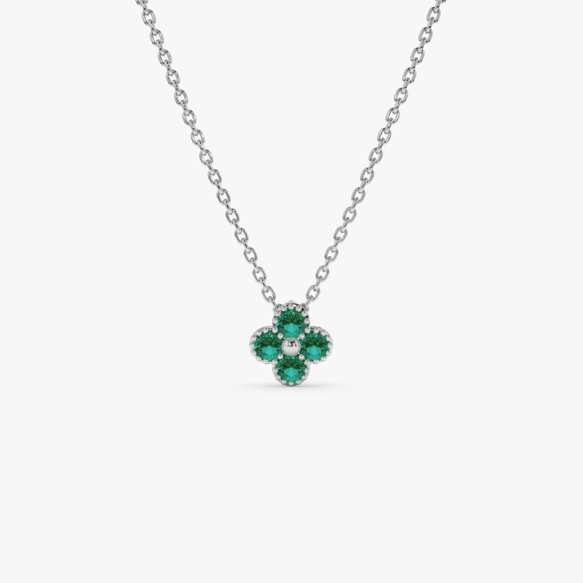 14k Emerald Clover Beaded Necklace - GeumJewels