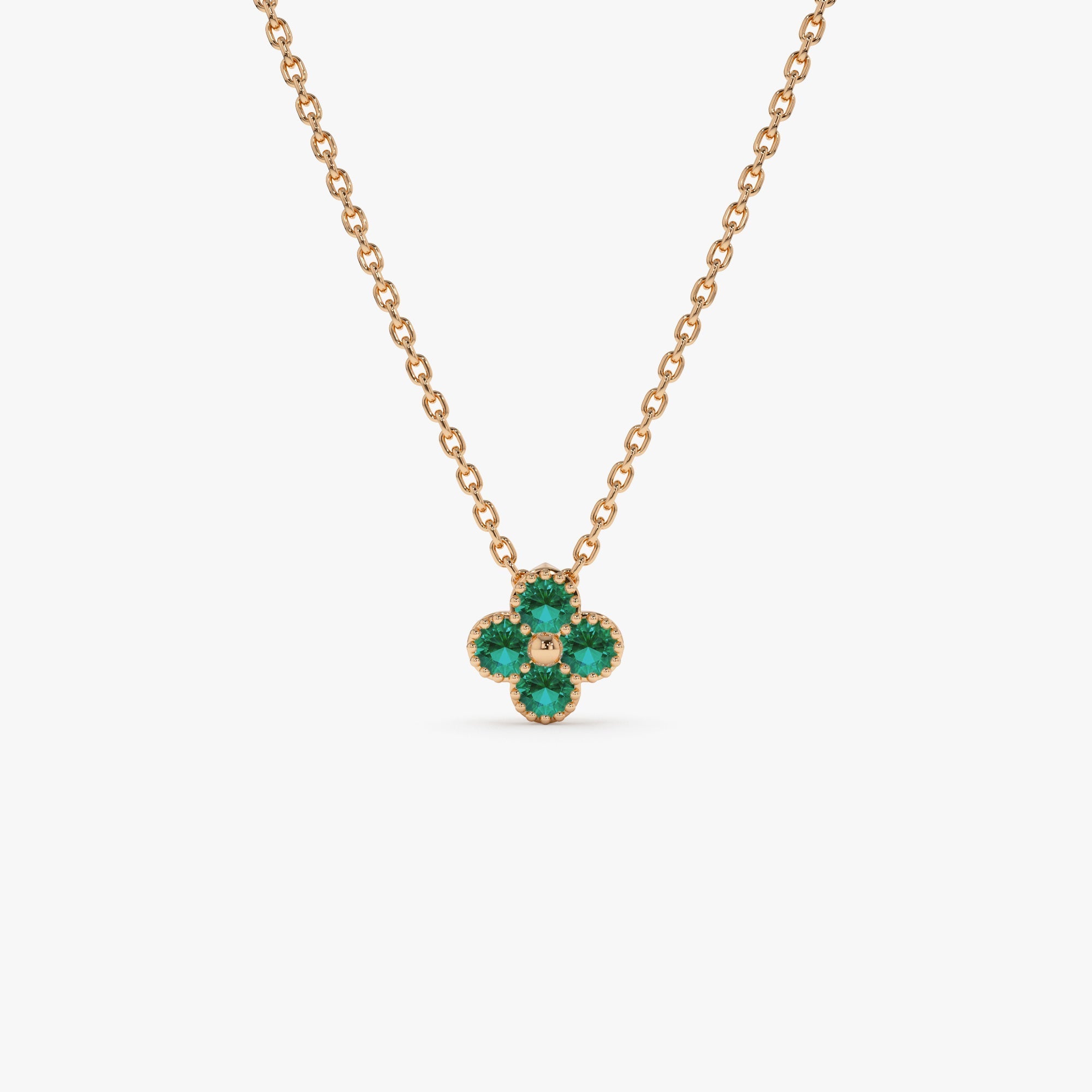 14k Emerald Clover Beaded Necklace - GeumJewels