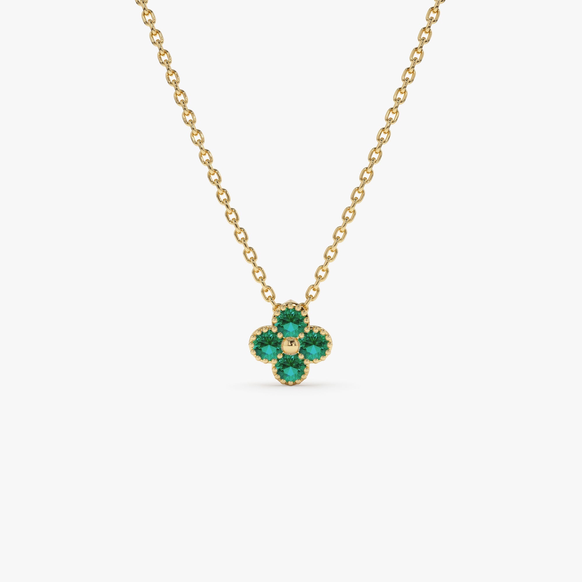 14k Emerald Clover Beaded Necklace - GeumJewels