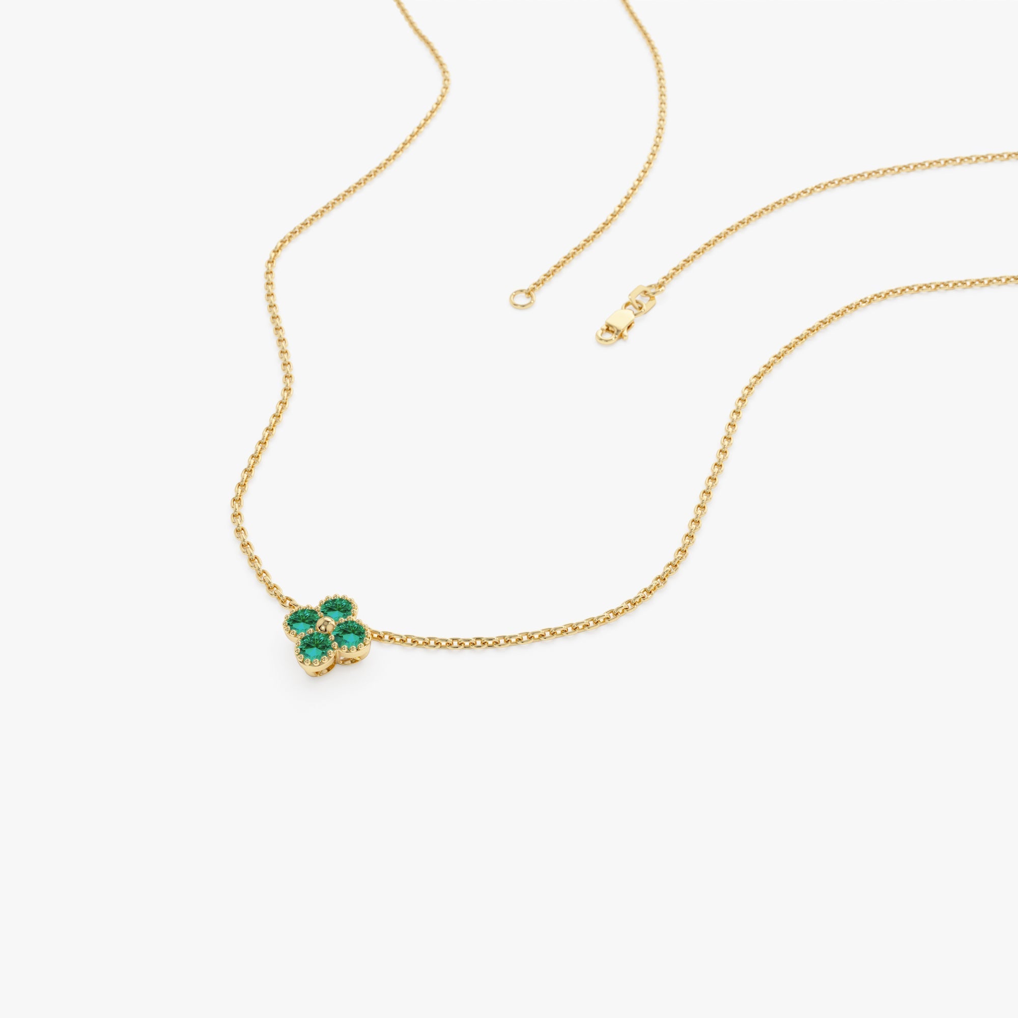 14k Emerald Clover Beaded Necklace - GeumJewels